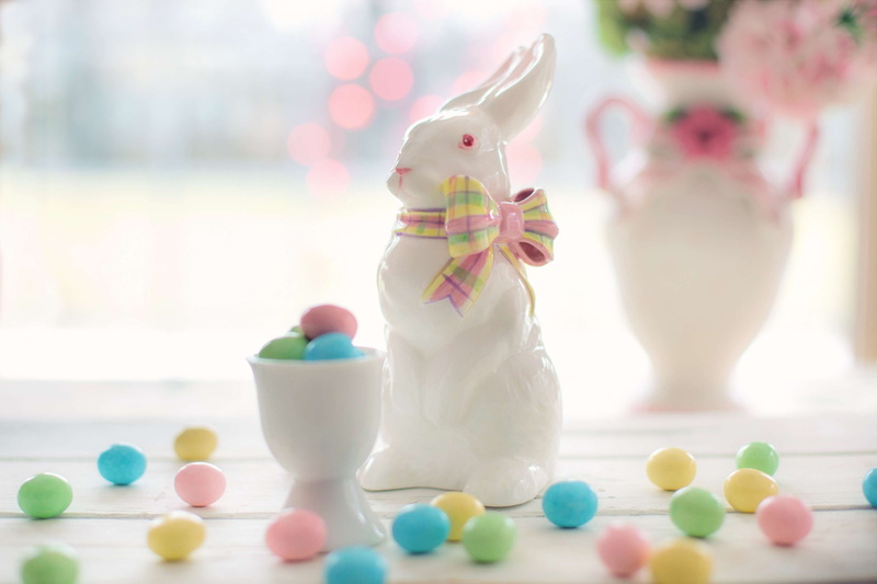 temptation, springtime, bunny, pastels, dessert, decoration, goody, still life, easter, table, food, indoors, celebration, rabbit, pastel colored, plant
