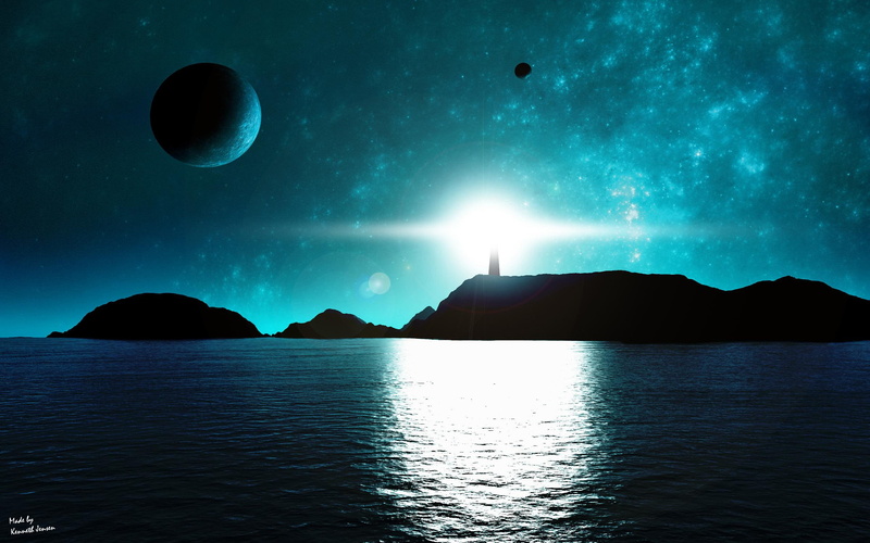 time, away, 3d and abstract, night, nature, other, oceans, body, widescreen, water, 2K, lighthouse, far