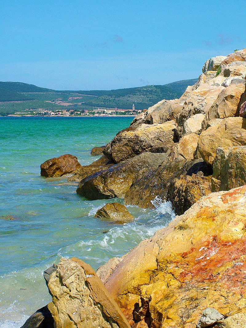 scenics - nature, sea, shallow, stony, tranquil scene, day, far away, seaside, tranquility, rock, solid, rocky coastline, blue, rock - object, outdoors