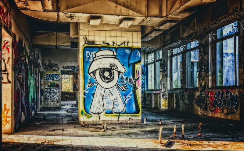 ailing, 5K, lapsed, outdoors, old, space, abandoned places, text, creativity, ceiling, tiles, lost places, pforphoto, ruin, colorful, forget, representation