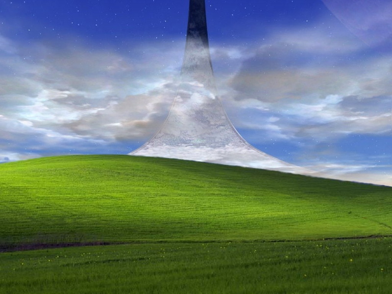Stars, Windows, Sky, Grass, covered, hill, Field, green, 480P, Halo, Ringworld
