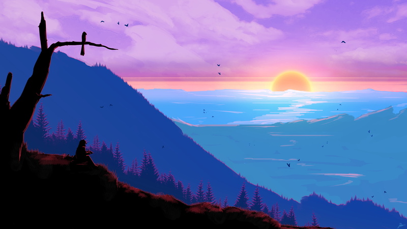 sunset, JoeyJazz, landscape, 2K