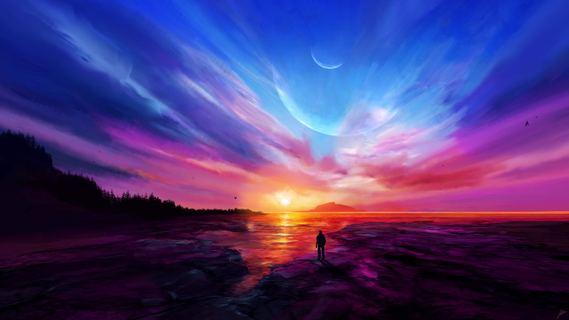 2K, JoeyJazz, sunset, landscape, digital painting