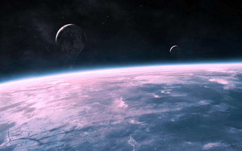 orbiting, planet, planet - space, QAuZ, moon, eclipse, space exploration, digital art, night, horizon, artwork, planet earth, digital composite, full moon