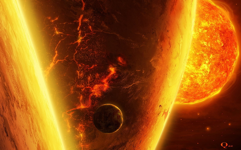 space, Sun, planet, artwork, space art, QAuZ, 1080P