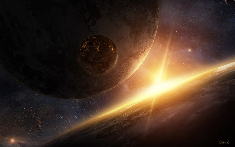 space, 1080P, star, fiction, gray, black, QAuZ, art, planet