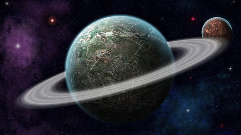 sky, galaxy, 1080P, science, sphere, space, ring system, black background, globe - man made object, orbiting, universe, futuristic, astronomical object