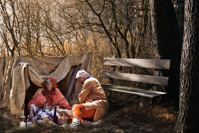 senior men, potion, bare tree, nature, clothing, seat, woods, two people, sitting, bench, woman, couple - relationship, men, senior adult, poverty, in the woods