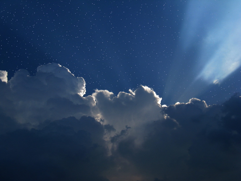 look to the sky, sunbeam, outdoors, meteorology, clouds, white, star, firmament, cumulus, space, light on, idyllic, star - space, dramatic clouds, blue