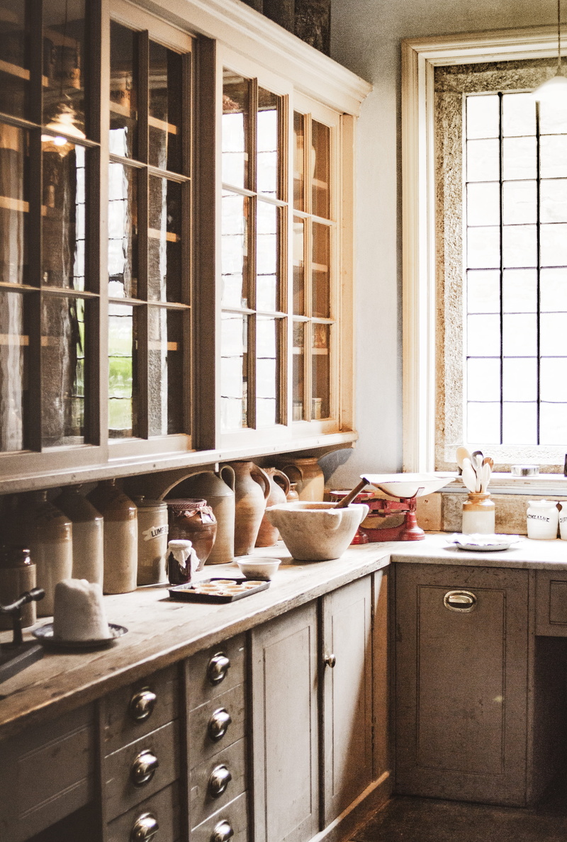 architecture, cabinets, glass - material, household equipment, inside, daylight, no people, cupboard, large group of objects, kitchen counter, absence