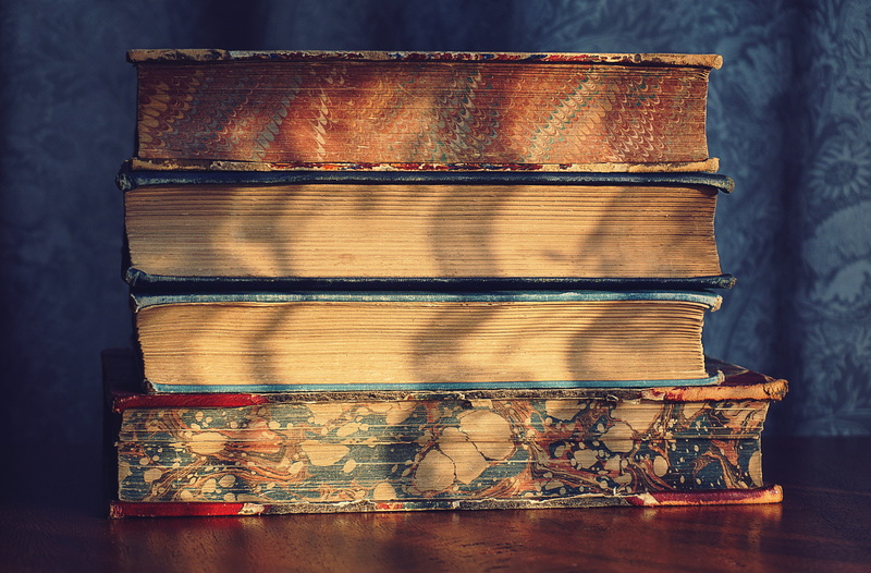 still life, sunlight, brown, abundance, indoors, old, day, metal, barrel, old books, container, stack of books, wood - material, table, weathered, focus on foreground
