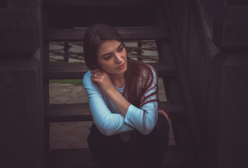looking, young adult, leisure activity, emotion, wood - material, hair, sadness, beauty, one person, long hair, contemplation, beautiful woman, lifestyles