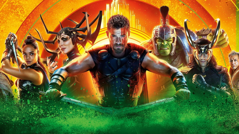 Thor: Ragnarok (2017), comics, movie, poster, colorful, 8K, Chris Hemsworth, thor ragnarok, green, orange, fantasy