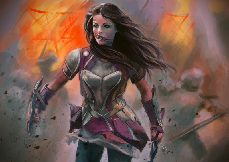 Women With Swords, artwork, sword, women, armor, warrior, fantasy Art, brunette, Lady Sif, 1080P