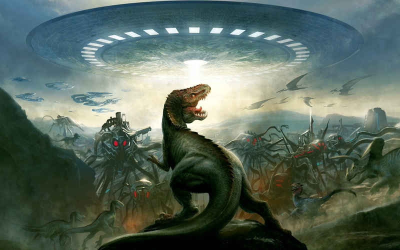 extraterrestre, invasion, sci-fi, dinosaurio, 1080P