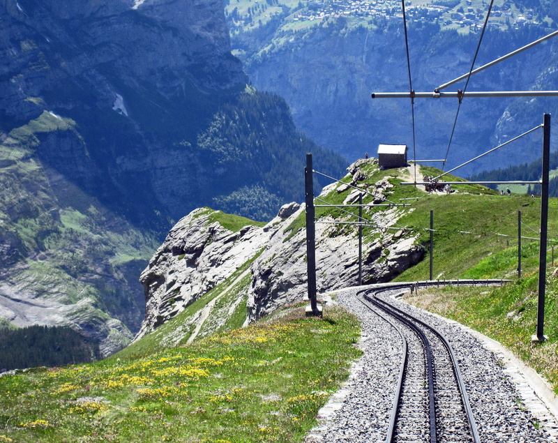 power line, scenery, bernese oberland, tranquil scene, descent, tourism, transportation, landscape, formation, rack and pinion, switzerland, power supply