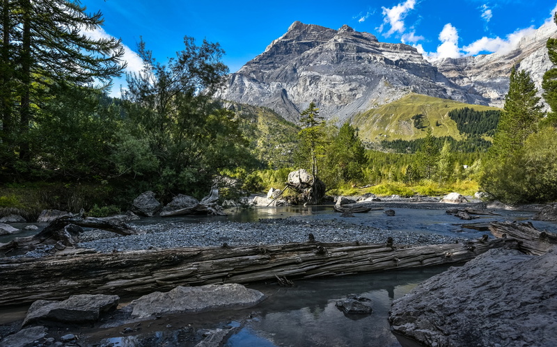 Bernese Alps, forest, The Bernese Alps, lake, Lake Derborence, mountains, Valais, Derborence, Switzerland, Lake of Derborence Lake, 1080P