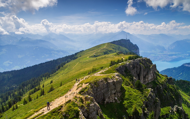 Lake Thun, mountains, lake, Bernese Alps, 4K, nature, summer