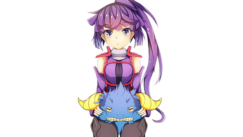 violet eyes, Log Horizon, anime, 1080P, violet hair, long hair, sitting, Akatsuki (Log Horizon), white background, looking at viewer, anime girls