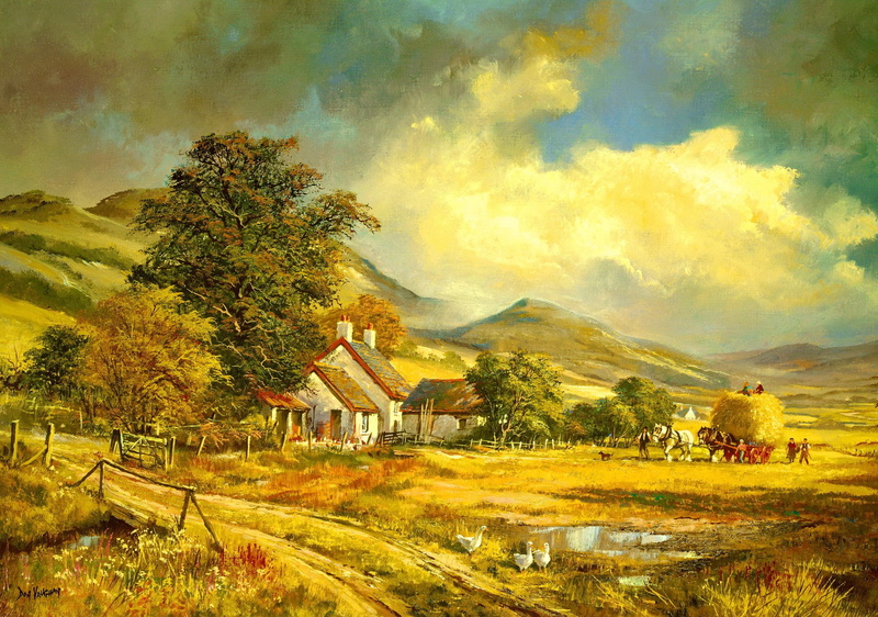 quiet, autumn, beautiful, rustic, painting, lovely, village, full, 1080P, clouds, load, rural, serenity, calmness