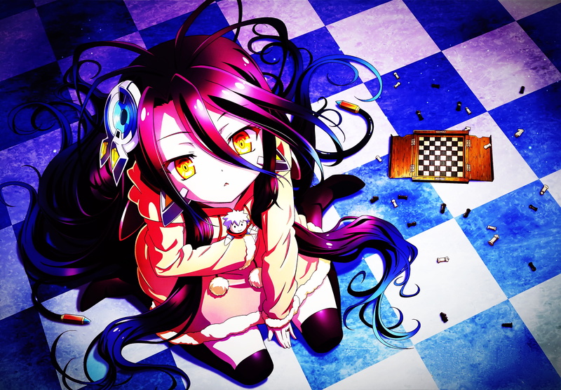close-up, purple, high angle view, table, creativity, chess, No Game No Life, 4K, human representation, day, toy, still life, purple hair, blue, art and craft