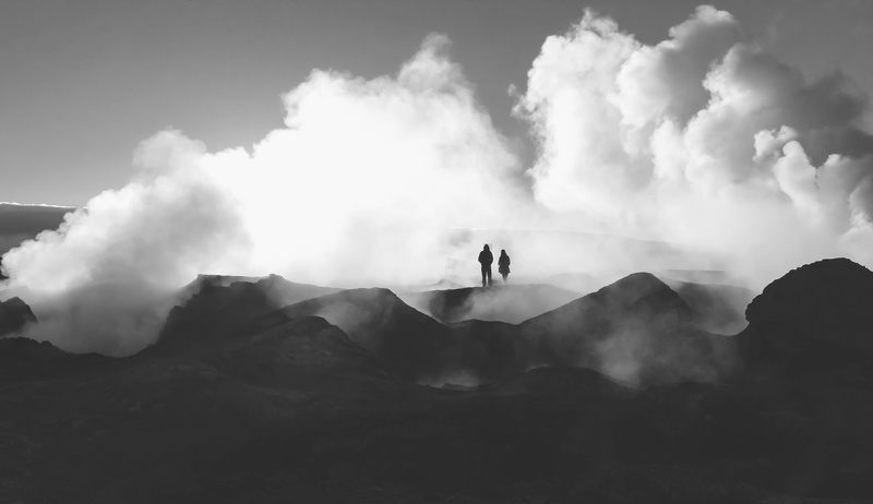 volcanic crater, surreal, people, land, beauty in nature, 4K, clouds, day, desert, bolivia, two people, silhouette, real people, sky, power in nature