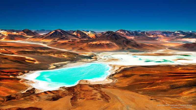 licancabur, near, volcano, salt, bolivia, 2K, Nature, lake