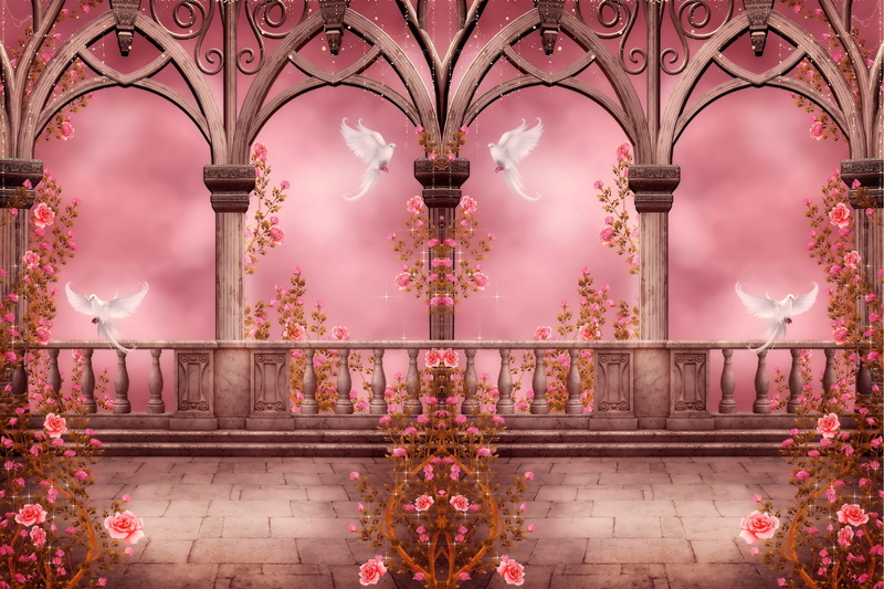 Pink Rose, Pink, Columns, Arch, 5K, Artistic, Rose, Fantasy, Dove