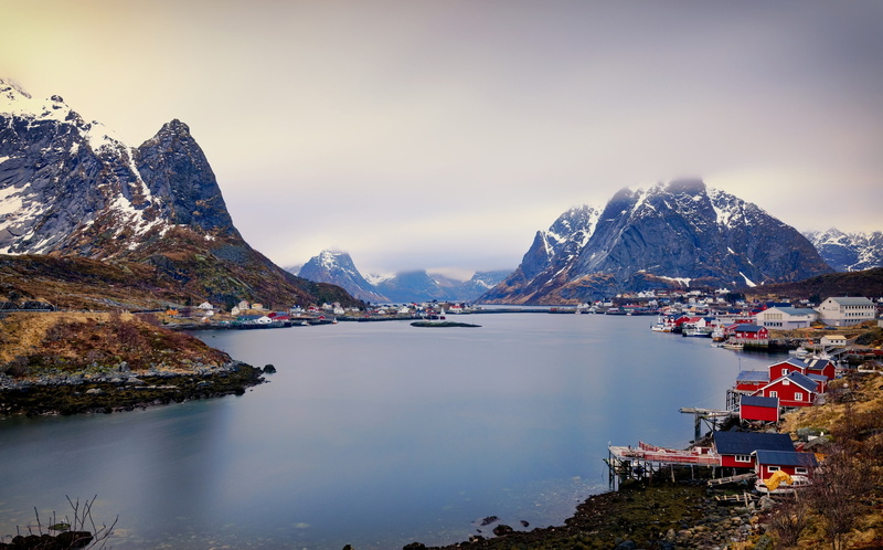 mountains, 2K, lofoten, reine, norway, houses, rivers