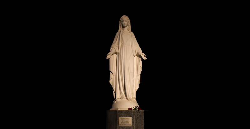 christianity, black background, creativity, art and craft, statue, copy space, travel, indoors, god, montreal, dark, canada, spirituality, virgin mother