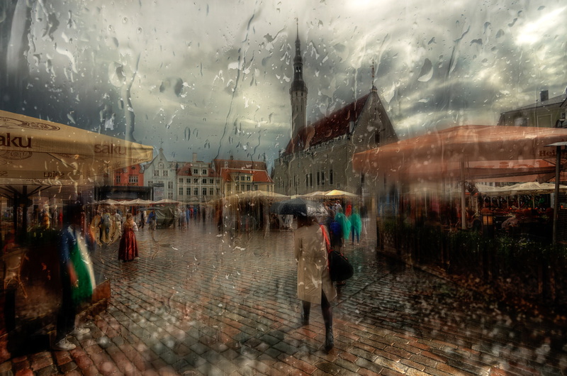 Tallinn, summer rain, umbrella, 1080P, girl