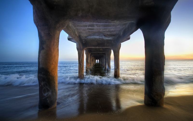 Under, Coast, Beach, Bridge, Pier, Sea, 2K