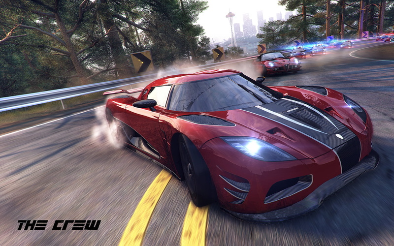 1080P, nature, tree, land vehicle, red, motor vehicle, sign, car, driving, racecar, mode of transportation, motion, game, cover, police, The Crew, day
