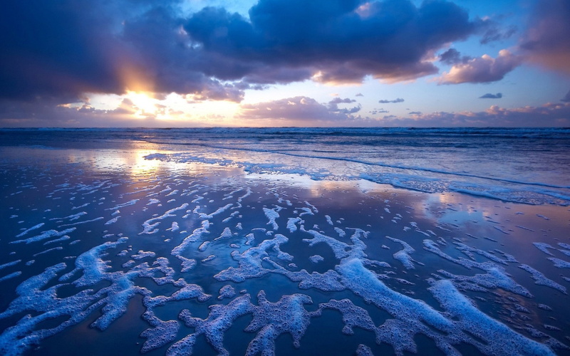 Blue, Sunset, 1080P, Foam, Ocean, Waves
