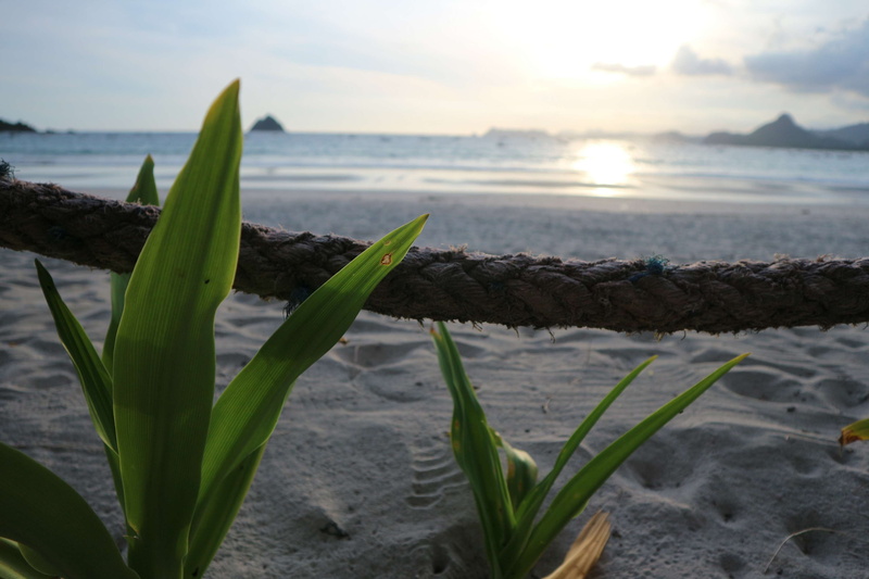 sunset, wood fence, horizon over water, indonesia, clouds, hills, sky, fence, island, water, beauty in nature, clear sky, close-up, 4K, focus on foreground