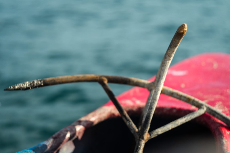 sea, close-up, indonesia, gili, safety, day, outdoors, nautical vessel, beauty in nature, strength, rope, boat, selective focus, nature, achor, security