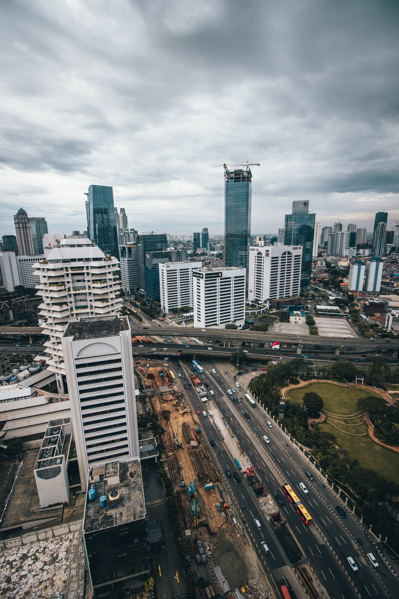 dusk, cloud - sky, modern, structure, financial district, clouds, no people, tall - high, highway, transportation, road, mode of transportation, car, high angle view