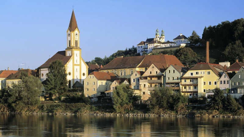 lake, town, building, water, spire, nature, germany, built Structure, religion, sky, medieval, travel, cityscape, famous Place, house, tree, outdoors, tourism