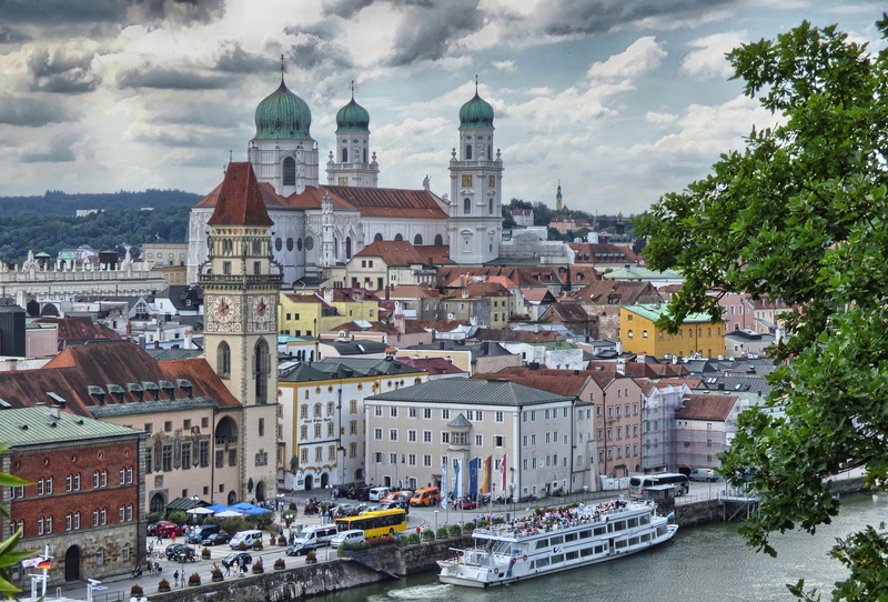 ship, 1080P, Bayern, tower, Passau, the sky, Germany, home, river