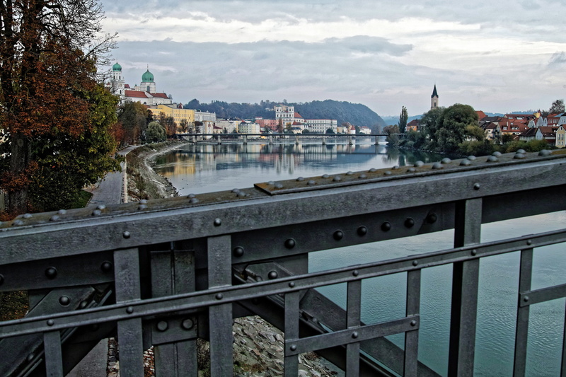 bridge, river, dom, bavaria, building exterior, water, outdoors, city, inn, architecture, connection, tree, plant, innstadt, cloud - sky, sky, nature, cityscape
