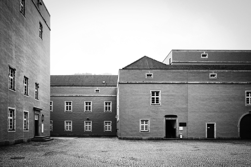 no people, day, street, window, alley, wall, sky, residential district, empty, wall - building feature, germany, clear sky, blackandwhite, building, built structure