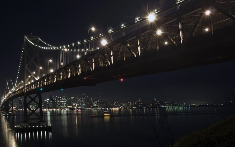 bridge, night, bay, 2K, oakland