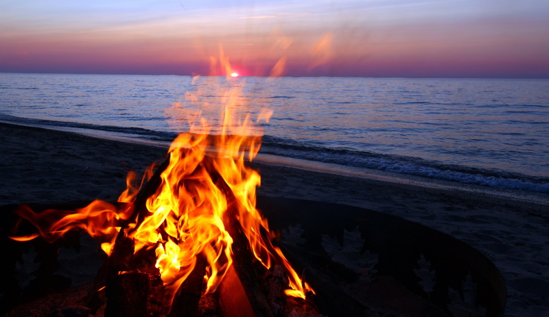 beauty in nature, bonfire, fire - natural phenomenon, heat - temperature, horizon, long exposure, no people, flame, sky, land, beach, motion, sunset, horizon over water