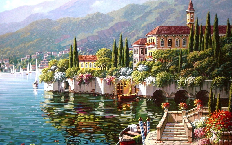 lakeside, nature and landscapes, city, side, water, lake, 1080P