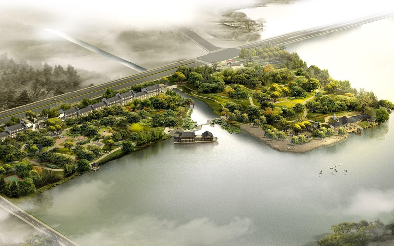 1080P, suburbs, suburb, lake, architecture, 1920x1200, house, island, lakeside, view, digital art, aerial