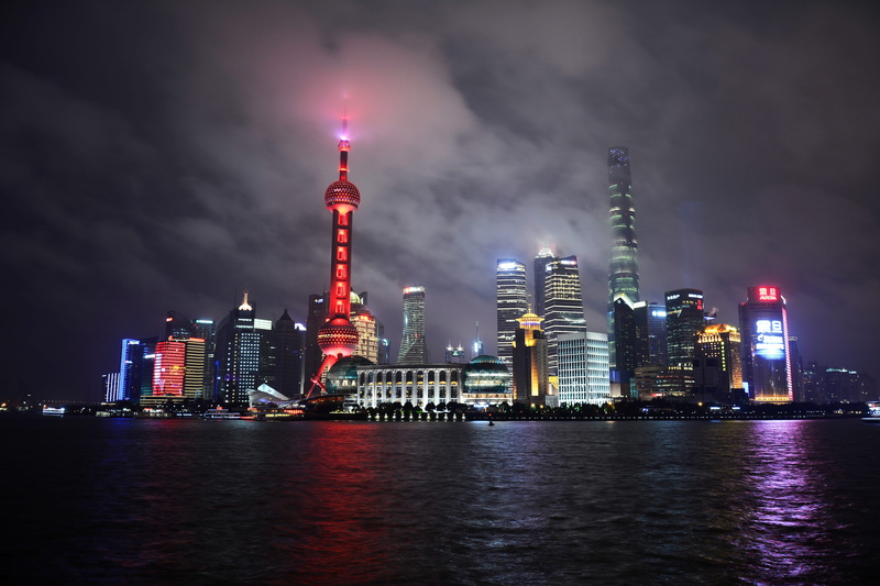 night, canton, city, built structure, urban skyline, near, body, sky, 5K, city at night, city light, tower, high, fog, buildings, cityscape, financial district