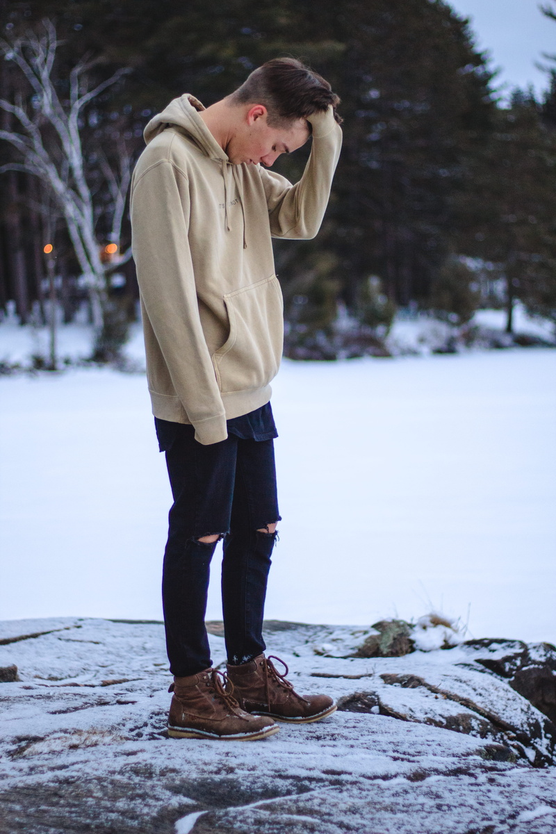 standing, frozen lake, cold, canada, winter, man, looking, sweater, snow, boy, 5K, warm clothing, outdoors, rosseau, leisure activity, cold temperature