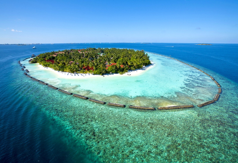 Maldives, island, green, sun, horizon, houses, 2K, sand, palm trees, Kurumba, beach, tropical island, tropical, sea