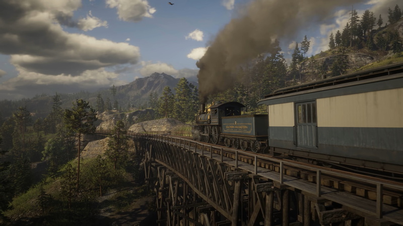 mountain, Rockstar Games, public transportation, beauty in nature, scenics - nature, connection, building exterior, train, Red Dead Redemption 2, sky, no people