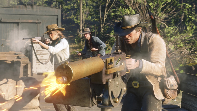 holding, group of people, clothing, three quarter length, hat, Red Dead Redemption 2, machine gun, outdoors, weapon, real people, rifle, sunlight, government